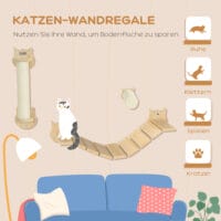 Naturholz 3-teiliges Katzen Kletterwand Set mit Kratzbaum, modular und erweiterbar für individuelle Kletterlandschaften.