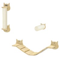 Naturholz 3-teiliges Katzen Kletterwand Set mit Kratzbaum, modular und erweiterbar für individuelle Kletterlandschaften.