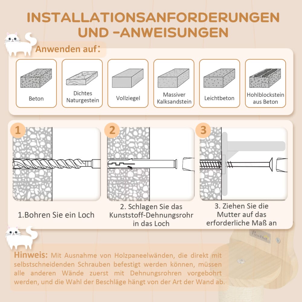 Naturholz 3-teiliges Katzen Kletterwand Set mit Kratzbaum, modular und erweiterbar für individuelle Kletterlandschaften.