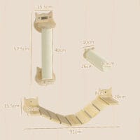Naturholz 3-teiliges Katzen Kletterwand Set mit Kratzbaum, modular und erweiterbar für individuelle Kletterlandschaften.