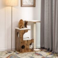 Katzenbaum Kratzbaum mit 3 Betten und Höhle, Sisalseil, 86cm, rustikales Braun
