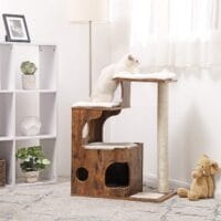 Katzenbaum Kratzbaum mit 3 Betten und Höhle, Sisalseil, 86cm, rustikales Braun