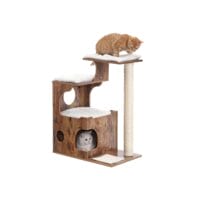 Katzenbaum Kratzbaum mit 3 Betten und Höhle, Sisalseil, 86cm, rustikales Braun