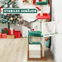 Mehrfarbiger 6-Ebenen Katzenbaum mit Höhle, Spielball und Sisal-Säulen, 135cm hoch, für Katzen bis 5kg, ein Paradies für Kletterer.