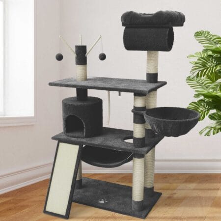 Großer Katzenbaum Emelly in Dunkelgrau, stabil für Katzen.
