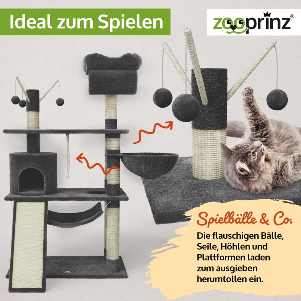Großer Katzenbaum Emelly in Dunkelgrau, stabil für Katzen.