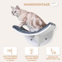 Weiss-graues Katzenbett zur Wandmontage mit flauschiger Plüschauflage, ein stilvoller und komfortabler Ruheplatz.