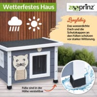 Elegantes Katzenhaus Fontana in Grau-Weiß für den Außenbereich.