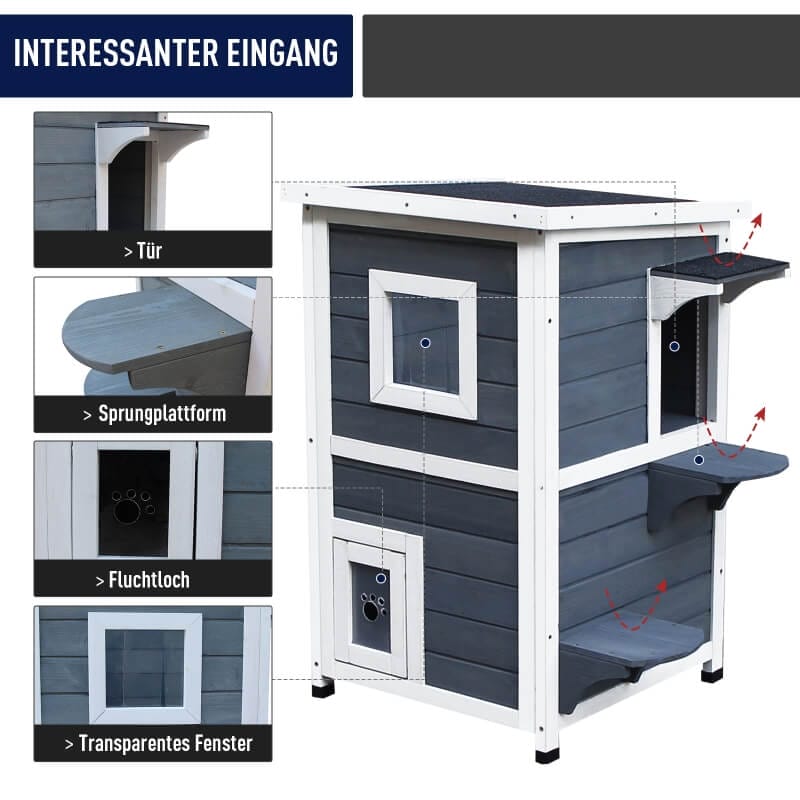 Katzenhaus Katzenvilla Outdoor Katzenhütte 2-Etagen