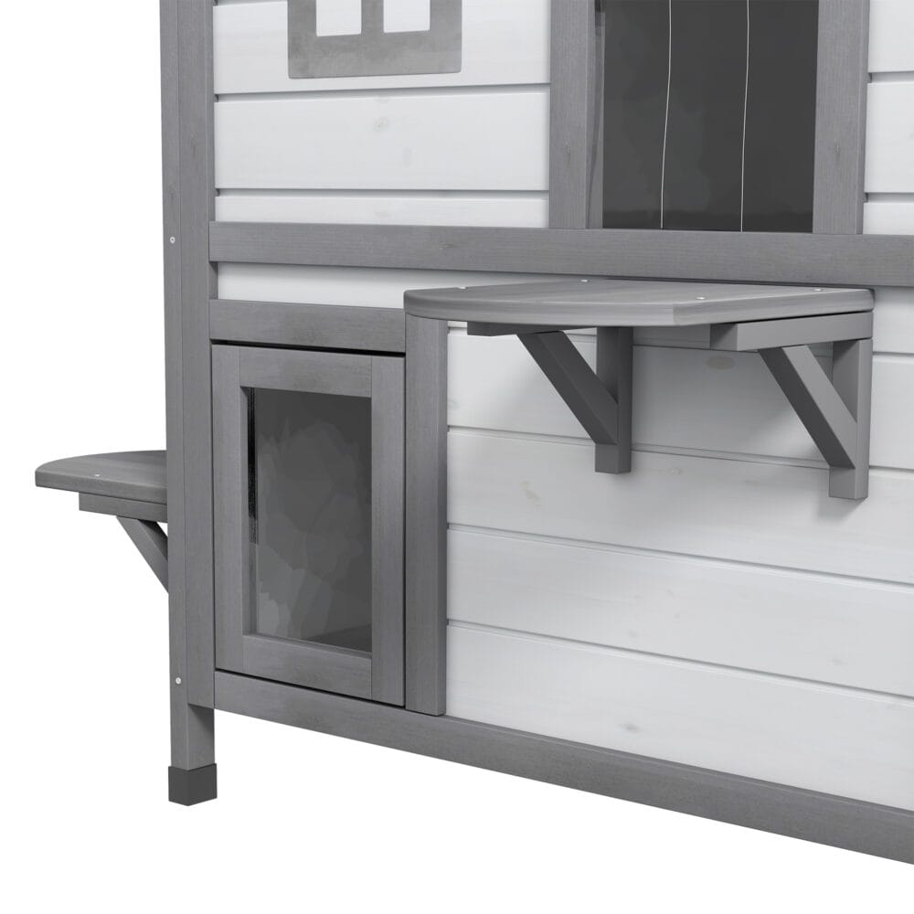 Weisses Outdoor-Katzenhaus aus Holz, Masse 78x55.5x91cm, bietet Schutz und Komfort im Freien.