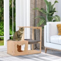 Naturfarbenes Katzenhaus aus Tannenholz, Masse 70x35x60cm, ein charmantes und gemütliches Heim für Ihre Katze.