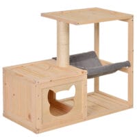 Naturfarbenes Katzenhaus aus Tannenholz, Masse 70x35x60cm, ein charmantes und gemütliches Heim für Ihre Katze.