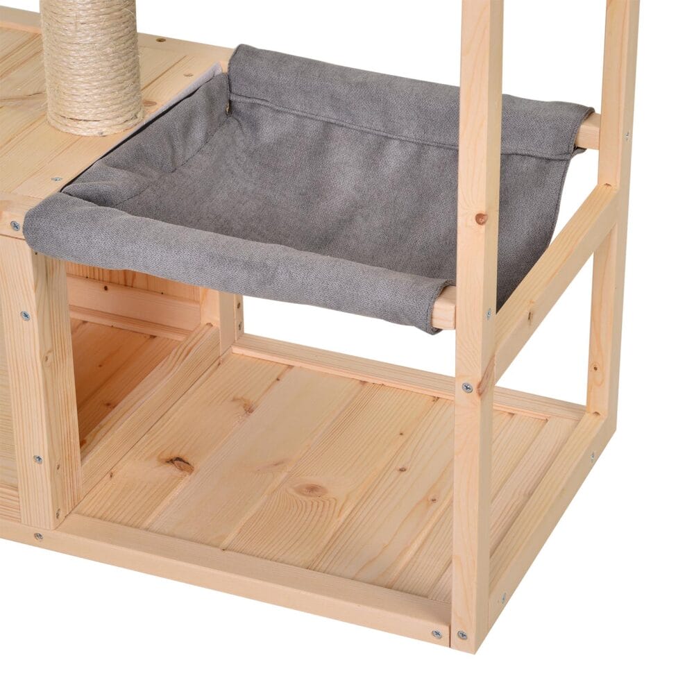Naturfarbenes Katzenhaus aus Tannenholz, Masse 70x35x60cm, ein charmantes und gemütliches Heim für Ihre Katze.