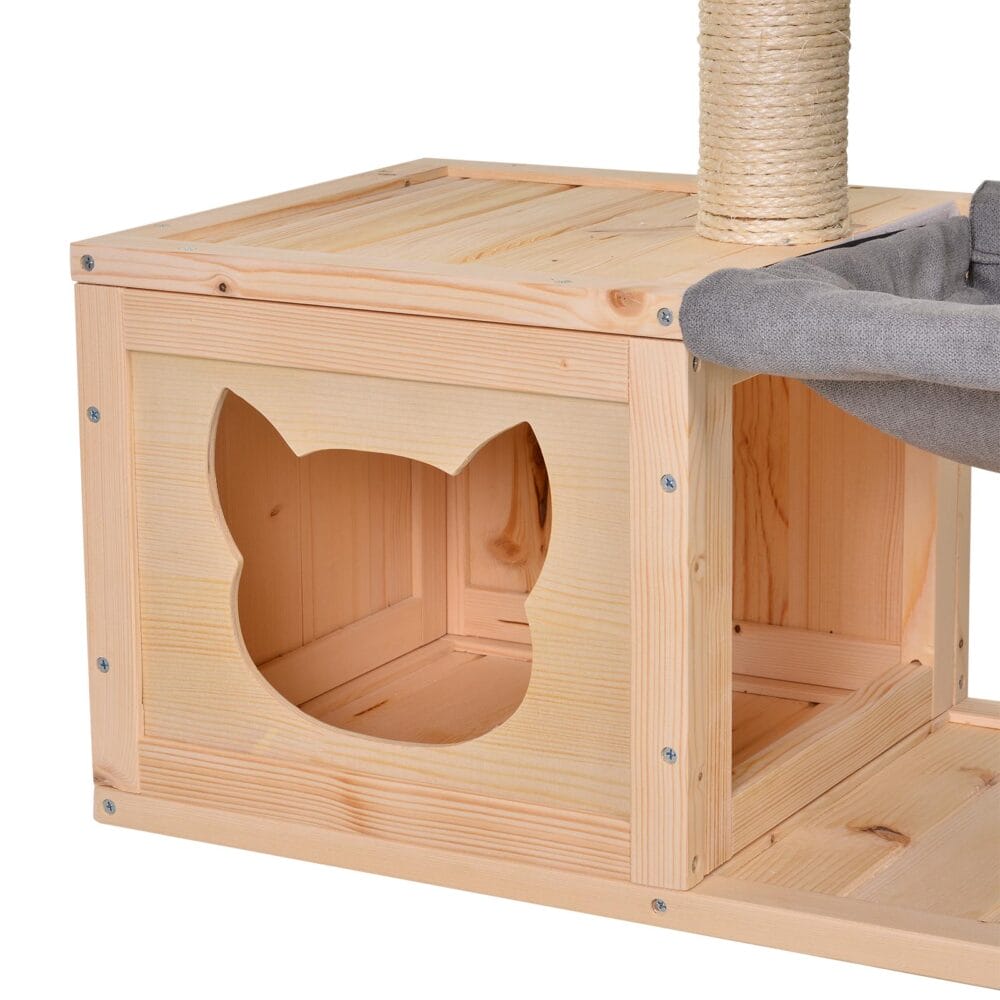Naturfarbenes Katzenhaus aus Tannenholz, Masse 70x35x60cm, ein charmantes und gemütliches Heim für Ihre Katze.