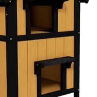 Gelbes winterfestes Katzenhaus aus Tannenholz, Masse 96x65x85.5cm, ideal für den ganzjährigen Einsatz im Garten.