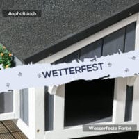 Graues wetterfestes Katzenhaus aus Tannenholz, bietet Katzen Schutz im Freien.