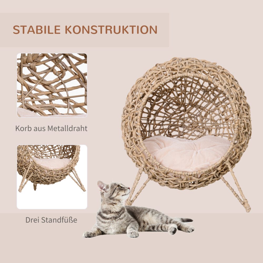 Katzenhöhle Katzenhaus mit Kissen Ø52x58cm Natur - Komfortabler Rückzugsort für Katzen, naturfarbenes Design.