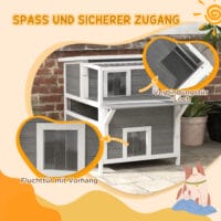 Hellgraue Katzenhöhle aus Tannenholz mit Balkon, für Katzen bis 5kg, ein erhöhter und gemütlicher Schlafplatz.
