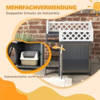 Graue Katzenhöhle aus Tannenholz mit Balkon und Treppe, für Katzen bis 6kg, eine stilvolle und funktionale Behausung.