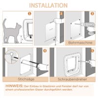 Katzenklappe mit 4 Verschlussoptionen und Magnetverschluss, ermöglicht Katzen freien Zugang und hält unerwünschte Tiere draussen.