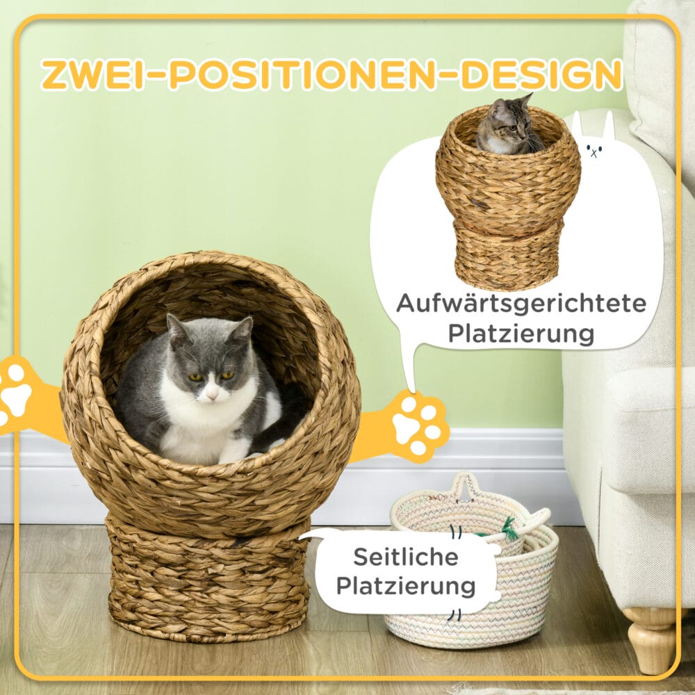 Brauner Katzenkorb mit Kissen, Masse 42x33x52cm, ein gemütlicher und praktischer Schlafplatz für Katzen.
