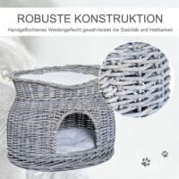 Grauer Katzenkorb mit Kissen, ein schlichter und bequemer Rückzugsort für Ihre Katze.