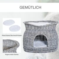 Grauer Katzenkorb mit Kissen, ein schlichter und bequemer Rückzugsort für Ihre Katze.