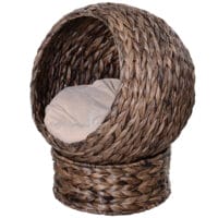 Dunkelbrauner Katzenkorb aus Rattan, gemütlich, stilvoll und robust, ein perfekter Schlafplatz für Katzen.