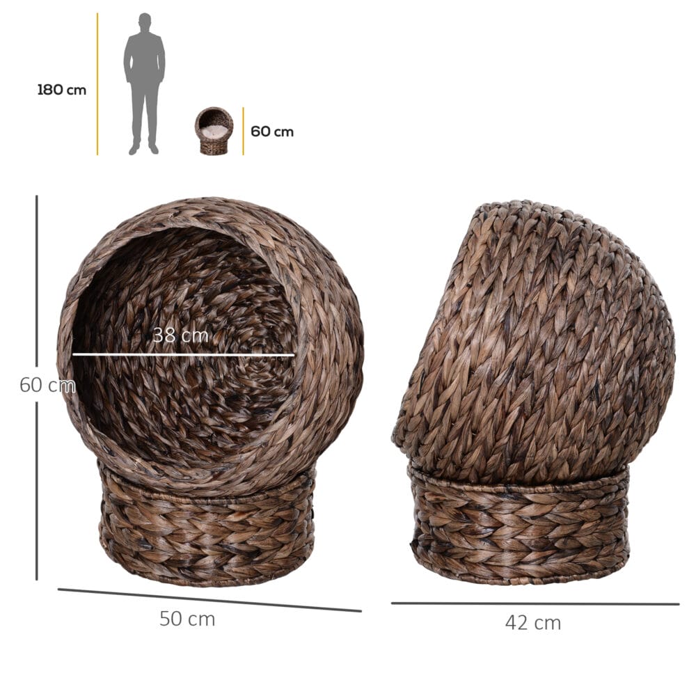 Dunkelbrauner Katzenkorb aus Rattan, gemütlich, stilvoll und robust, ein perfekter Schlafplatz für Katzen.