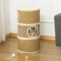 Kratzbaum für Katzen mit 3 Ebenen aus Sisal und Plüsch, bietet Abwechslung zum Kratzen, Klettern und Ruhen.