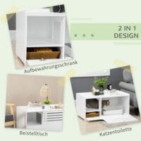 Weisser praktischer und stilvoller Katzenschrank mit Magnettür, verbirgt die Katzentoilette diskret.