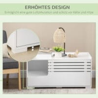 Weisser praktischer und stilvoller Katzenschrank mit Magnettür, verbirgt die Katzentoilette diskret.