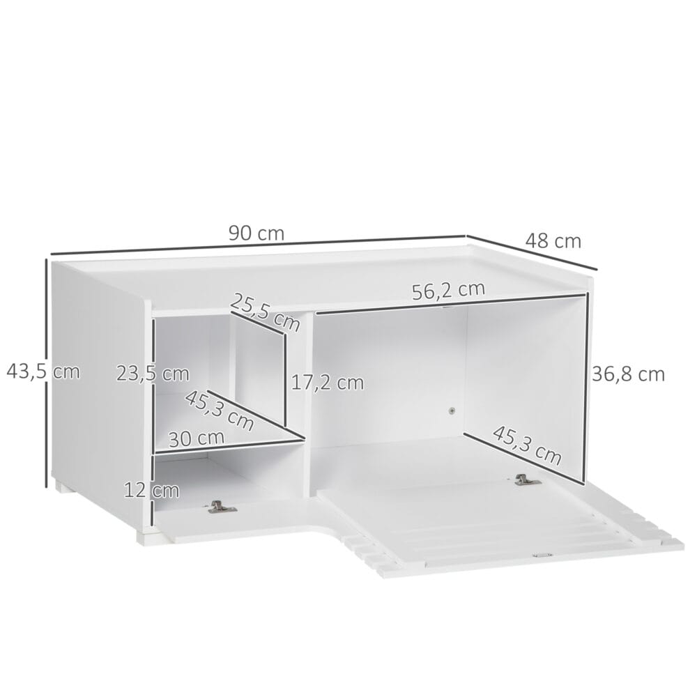 Weisser praktischer und stilvoller Katzenschrank mit Magnettür, verbirgt die Katzentoilette diskret.