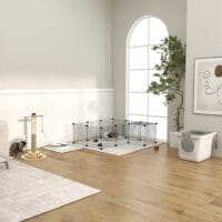 Grau-weisse Katzentoilette mit Deckel, ideal für kleine Katzen, bietet Hygiene und Privatsphäre.