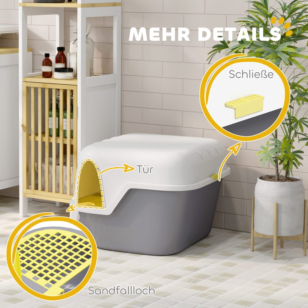 Cremeweisse Katzentoilette mit Deckel und Sieb, für Katzen bis 3.5kg.