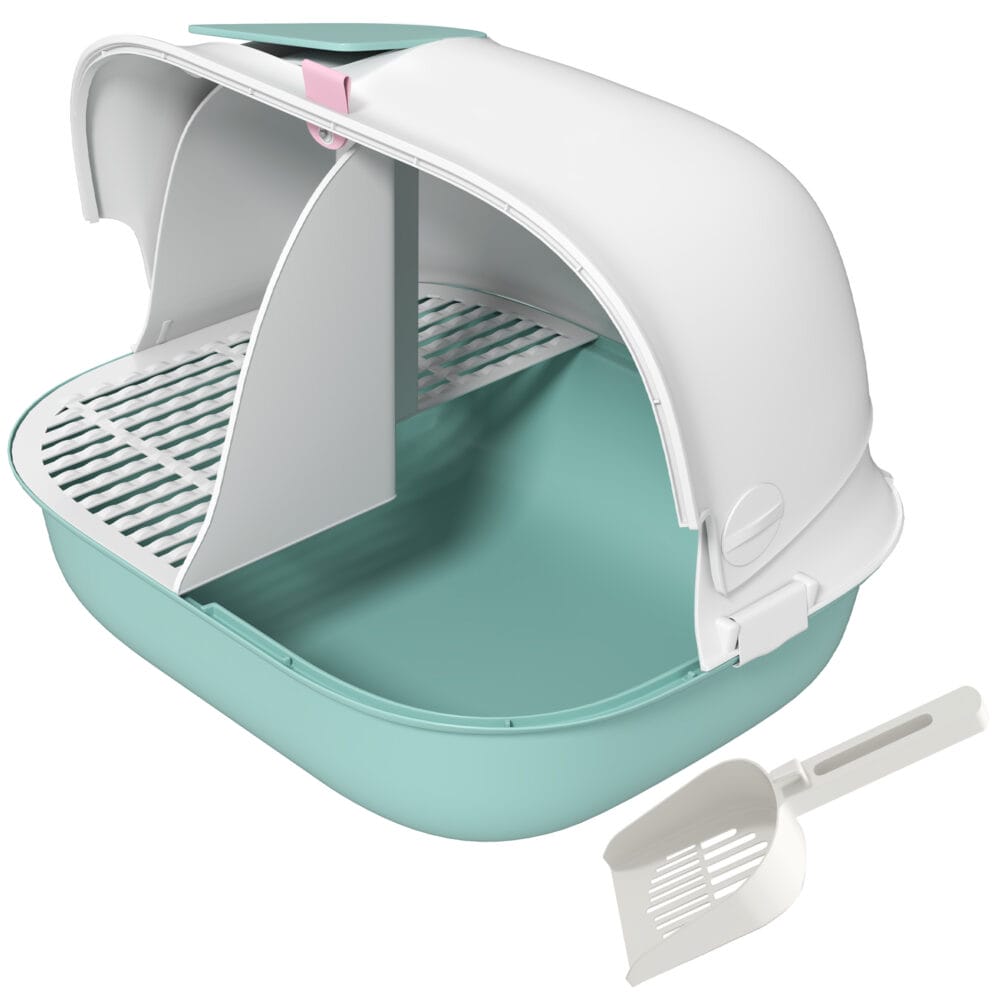 Grüne Katzentoilette mit Deckel und Sieb, für Katzen bis 3.5kg.