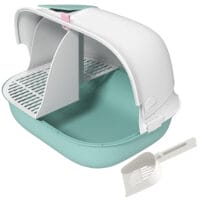 Grüne Katzentoilette mit Deckel und Sieb, für Katzen bis 3.5kg.