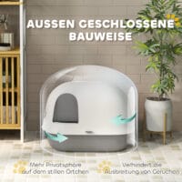 Hellgraue Katzentoilette mit Deckel und Sieb, für Katzen bis 3.5kg.