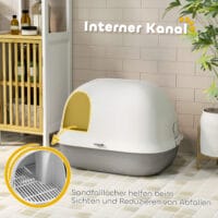 Hellgraue Katzentoilette mit Deckel und Sieb, für Katzen bis 3.5kg.