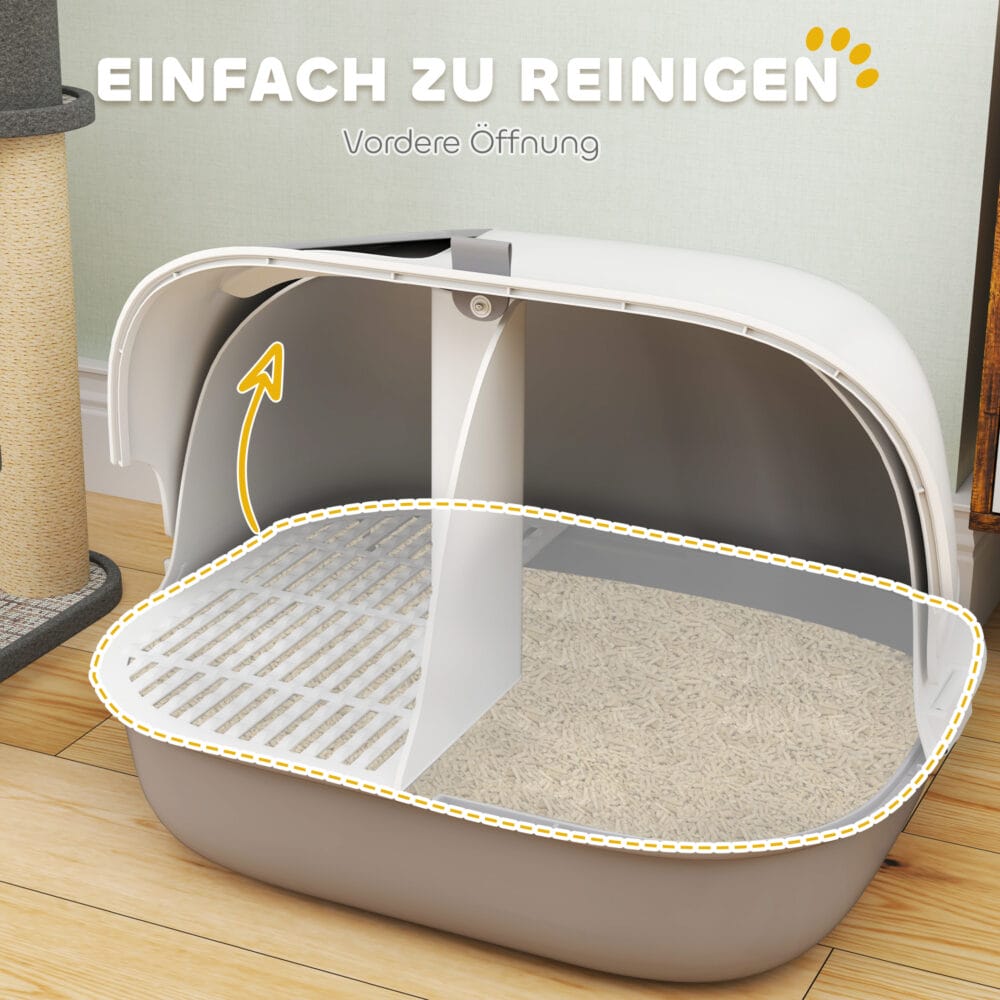 Hellgraue Katzentoilette mit Deckel und Sieb, für Katzen bis 3.5kg.