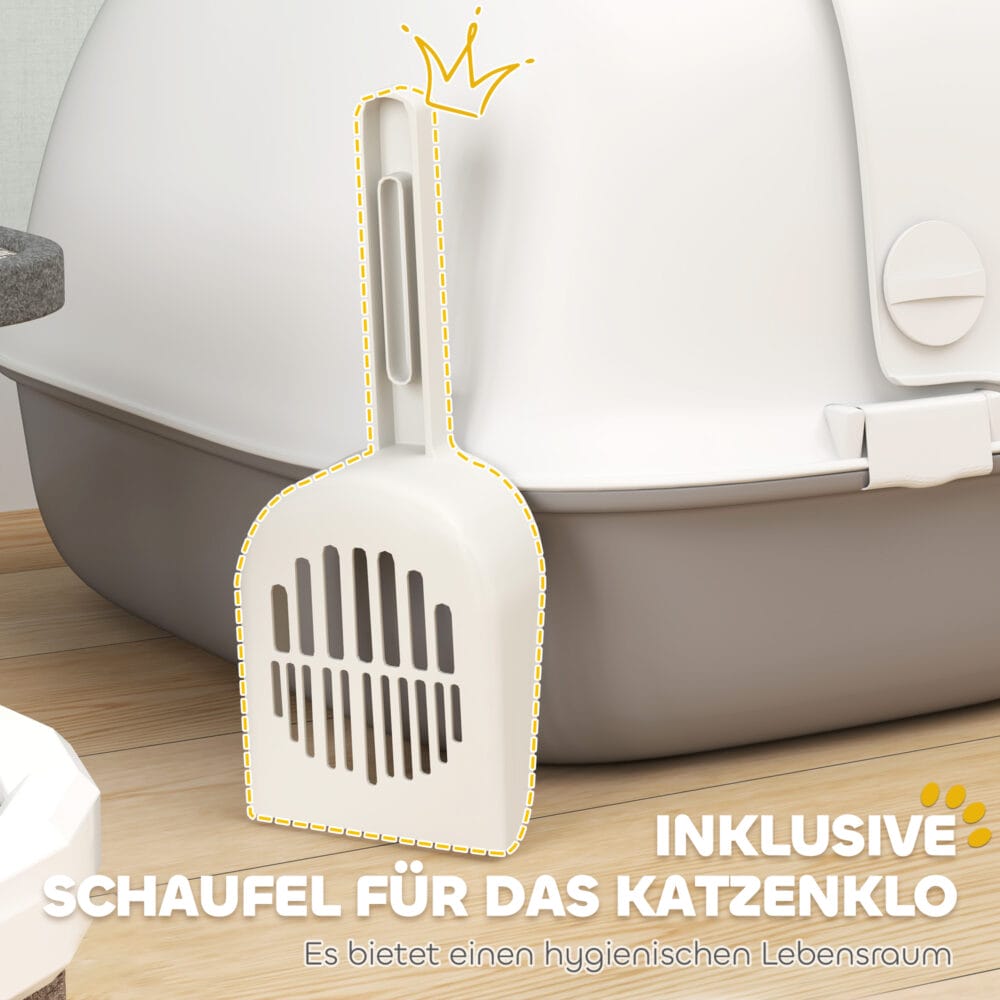 Hellgraue Katzentoilette mit Deckel und Sieb, für Katzen bis 3.5kg.