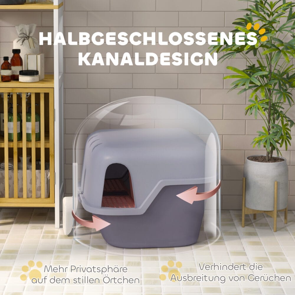 Violette Katzentoilette mit Deckel und Sieb, für Katzen bis 3.5kg.