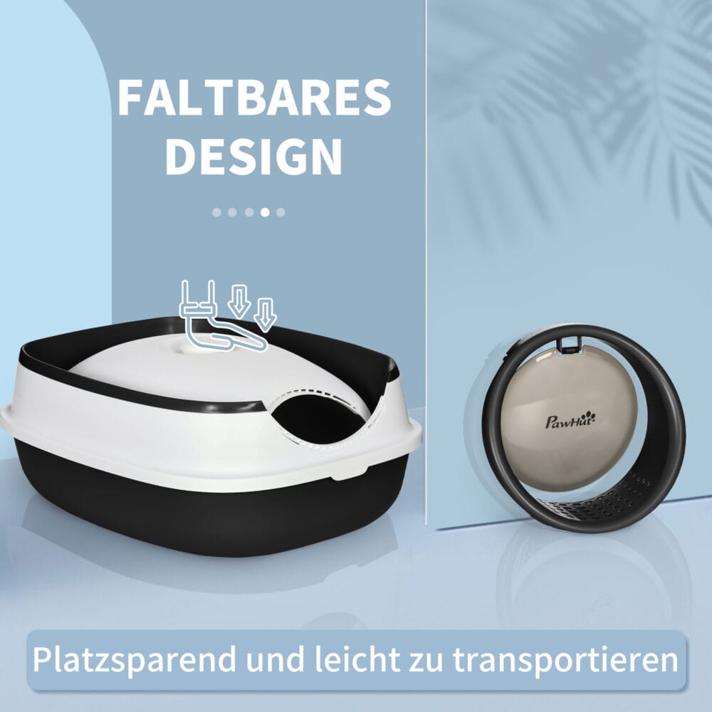 Weiss-schwarze Katzentoilette mit Deodorant, Masse 52x41x38cm, sorgt für frische Luft und Sauberkeit.