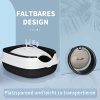 Weiss-schwarze Katzentoilette mit Deodorant, Masse 52x41x38cm, sorgt für frische Luft und Sauberkeit.