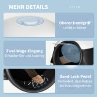 Weiss-schwarze Katzentoilette mit Deodorant, Masse 52x41x38cm, sorgt für frische Luft und Sauberkeit.