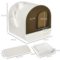 Weisse Katzentoilette mit Haube und integrierter Matte, für Katzen bis 5kg, sorgt für Sauberkeit und Komfort.