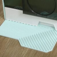 Hellblaue Haubentoilette für Katzen bis 5kg, Masse 47x45x42cm, bietet Privatsphäre und Hygiene.