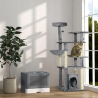 Graue Katzentoilette aus Kunststoff, 48.5x38x36.5cm gross, für Katzen bis 4kg.