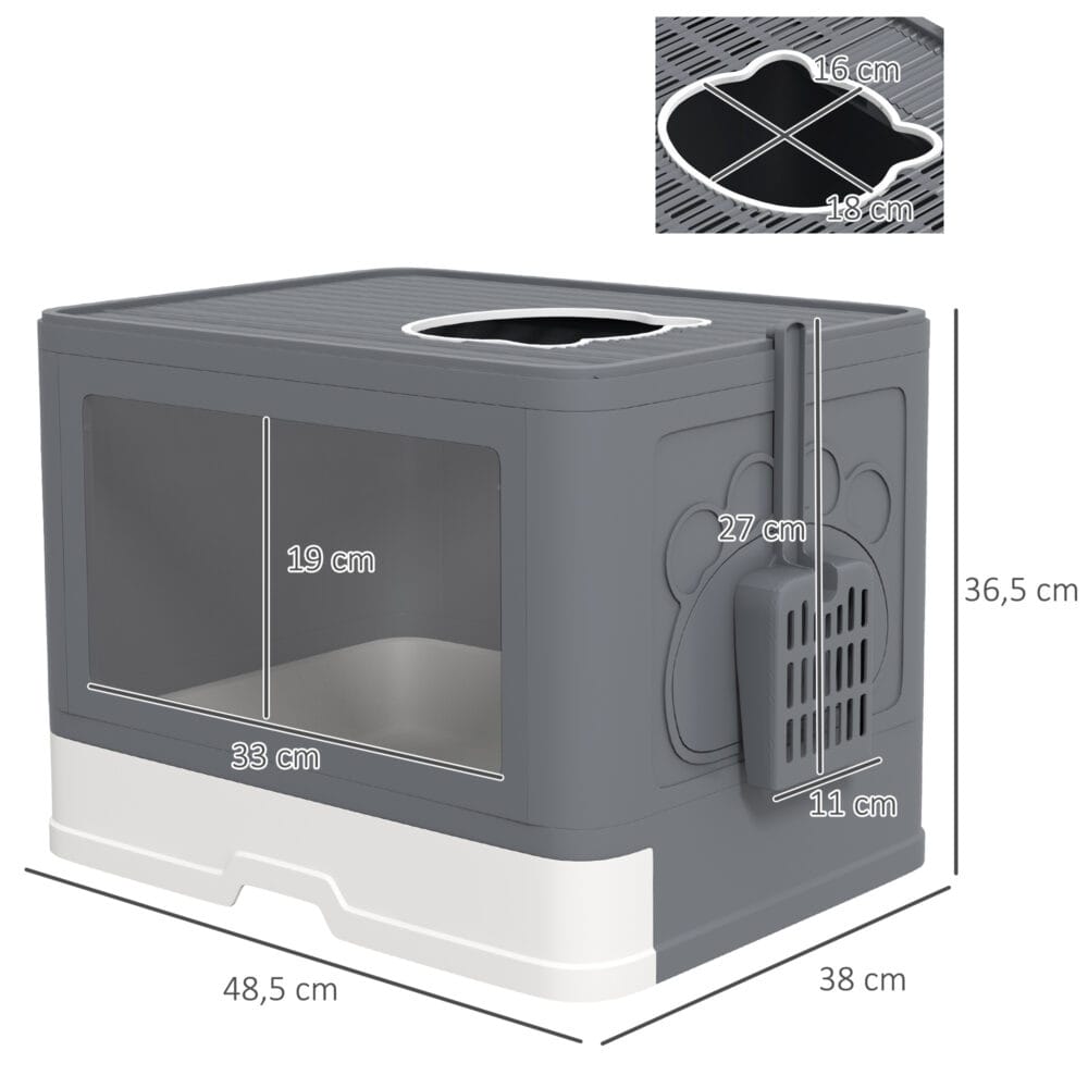 Graue Katzentoilette aus Kunststoff, 48.5x38x36.5cm gross, für Katzen bis 4kg.