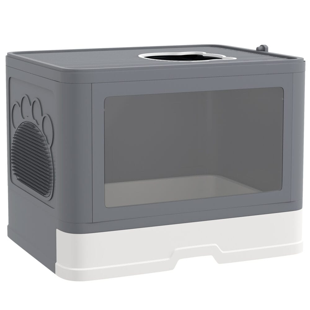 Graue Katzentoilette aus Kunststoff, 48.5x38x36.5cm gross, für Katzen bis 4kg.